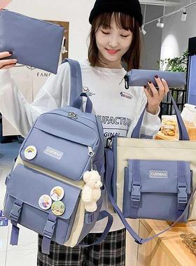 Women Fashion Composite Bags Hit Color Backpack Large Capac