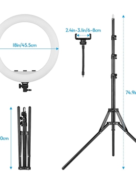 18 Inch LED Ring Light Photography Lamp Set Stepless with T