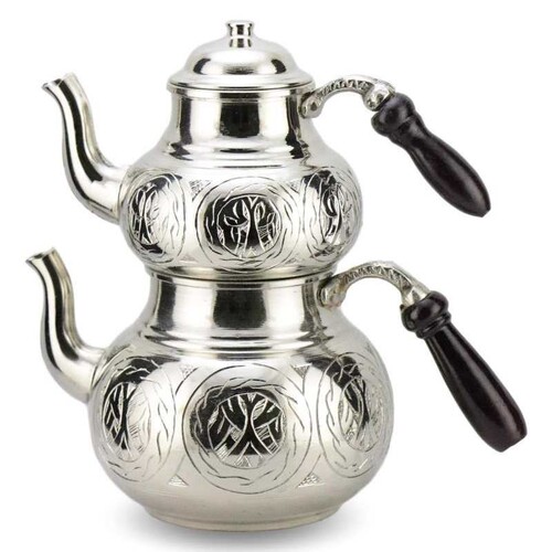 0.8mm Handmade Turkish Copper Engraved Tea Pot Nickel Plated