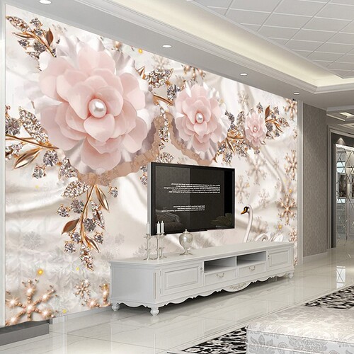 Custom Photo Wallpaper 3D Luxury European Style Swan Jewelry