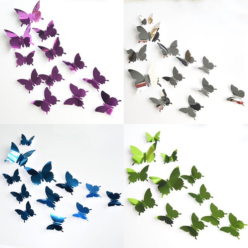 1 Set Gold Silver 3d Butterfly Mirror Wall er Heart Round Wa