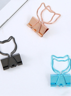 6pcs Cute Cartoon Cat Binder s Rose Gold Hollow Paperclip Bo