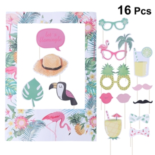 16pcs Photobooth Props Lovrly Tropical Hawaiian Photo Frame