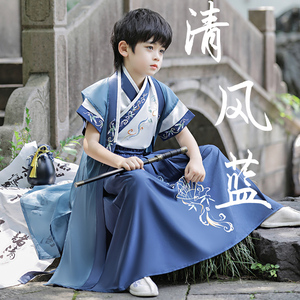 汉服男童2023夏季短袖薄款新款中国风儿童古装国学表演服唐装男宝