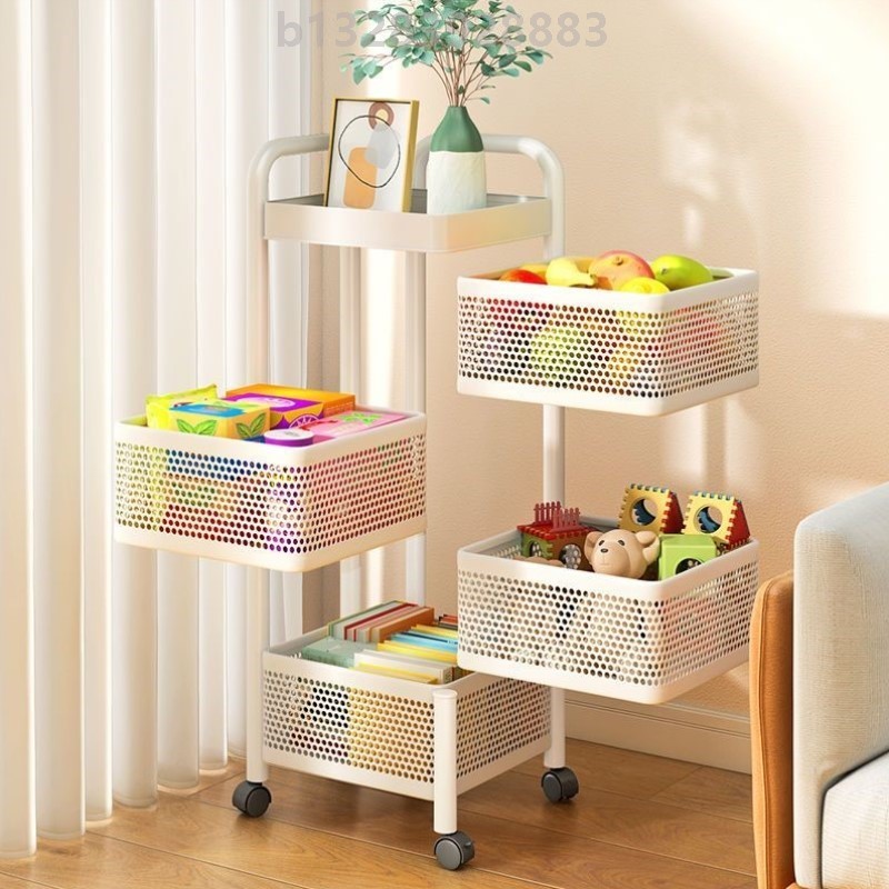 带轮磁吸旋转置物架多层可拆卸特厚菜篮厨房家用果蔬收纳架小推车