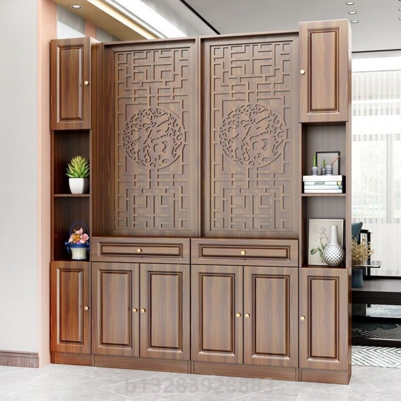 新中式实木屏风隔断入户正对门客厅遮挡酒柜鞋柜玄关柜一体柜家用