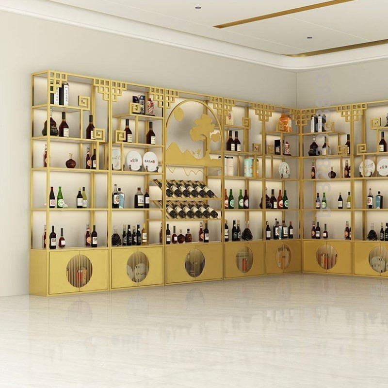 红酒柜展示柜酒吧铁艺酒架酒柜简约风定制白酒洋酒落地式商用展架