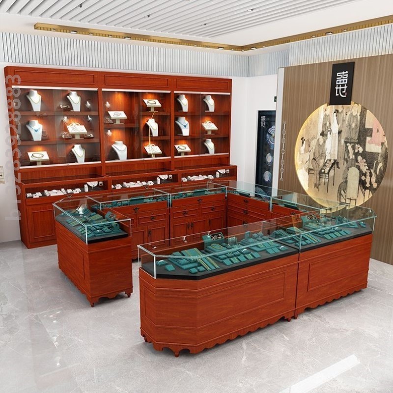实木珠宝展示柜复古饰品首饰玻璃柜台文化遗产古玩玉石玉器陈列柜