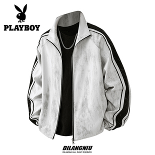 花花公子飞行员巴恩风扎染夹克男士2025秋冬新款美式撞色宽松外套