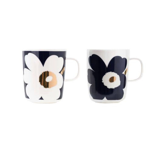 芬兰Marimekko玛莉美歌Unikko游霓可 蓝色系 蓝金 系列餐具