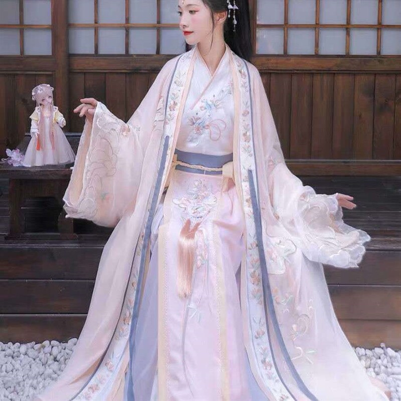 靓衣坊原创琉璃纱汉服女交领齐腰宋制广袖长褙子双层渐变刺绣学生