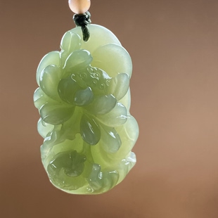 檀言蜜语新疆和田玉翠青金鱼莲花连年有余金玉满堂项链有证书542#