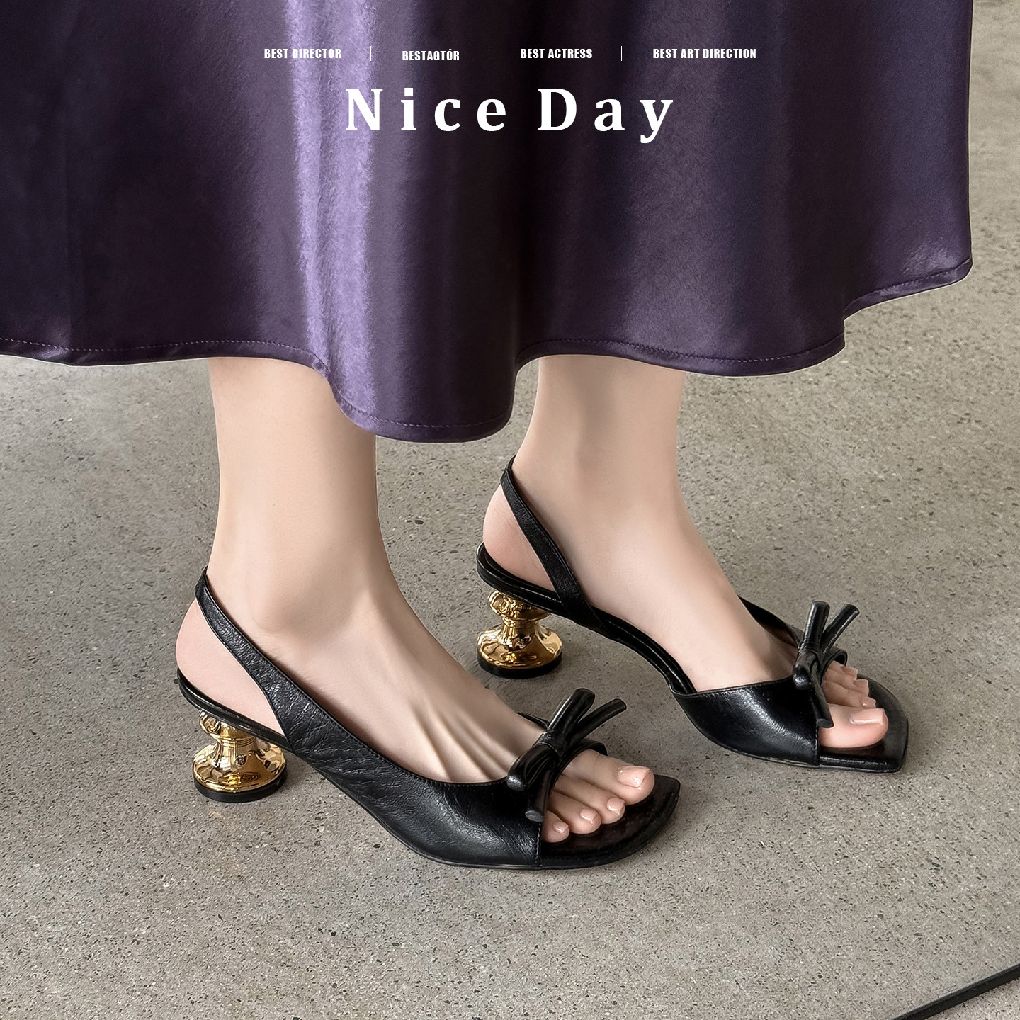 真皮蝴蝶结露趾凉鞋女高跟夏季