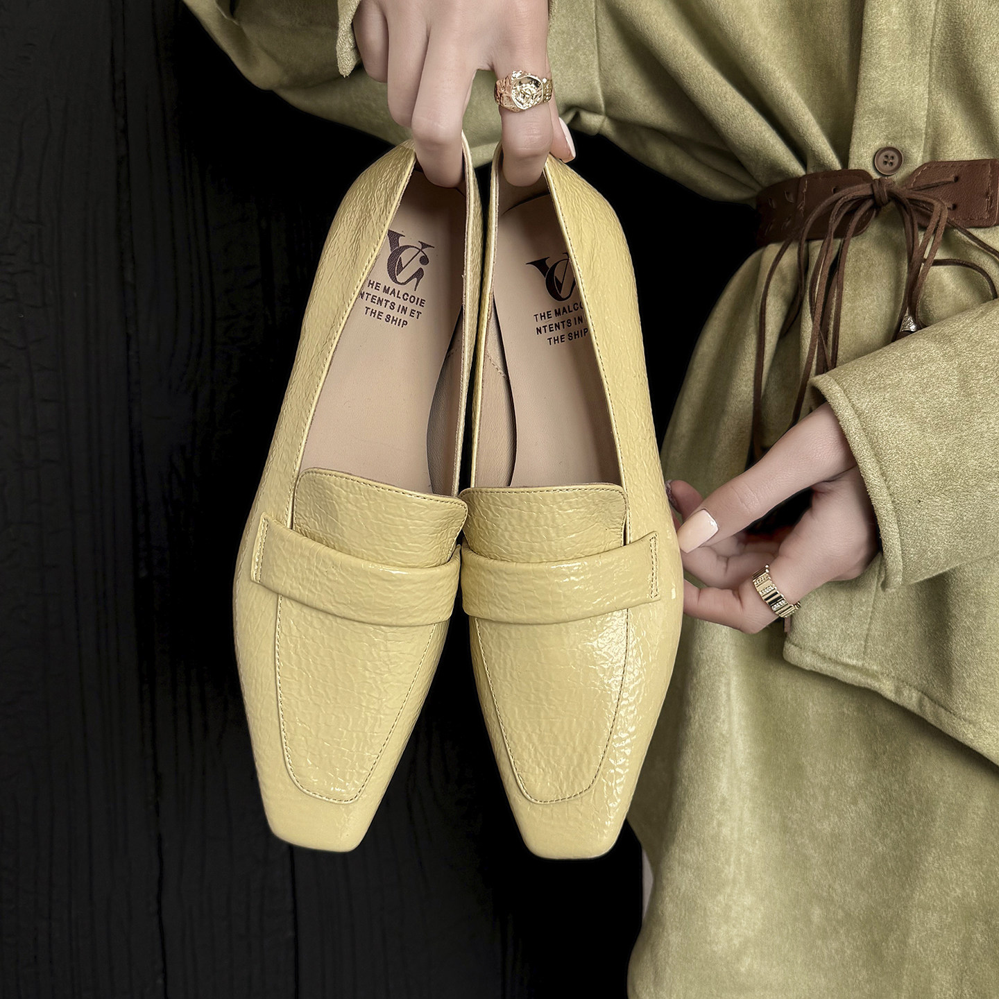 真皮简约风真皮方头乐福鞋女2026新款内增高浅口一脚蹬小皮鞋