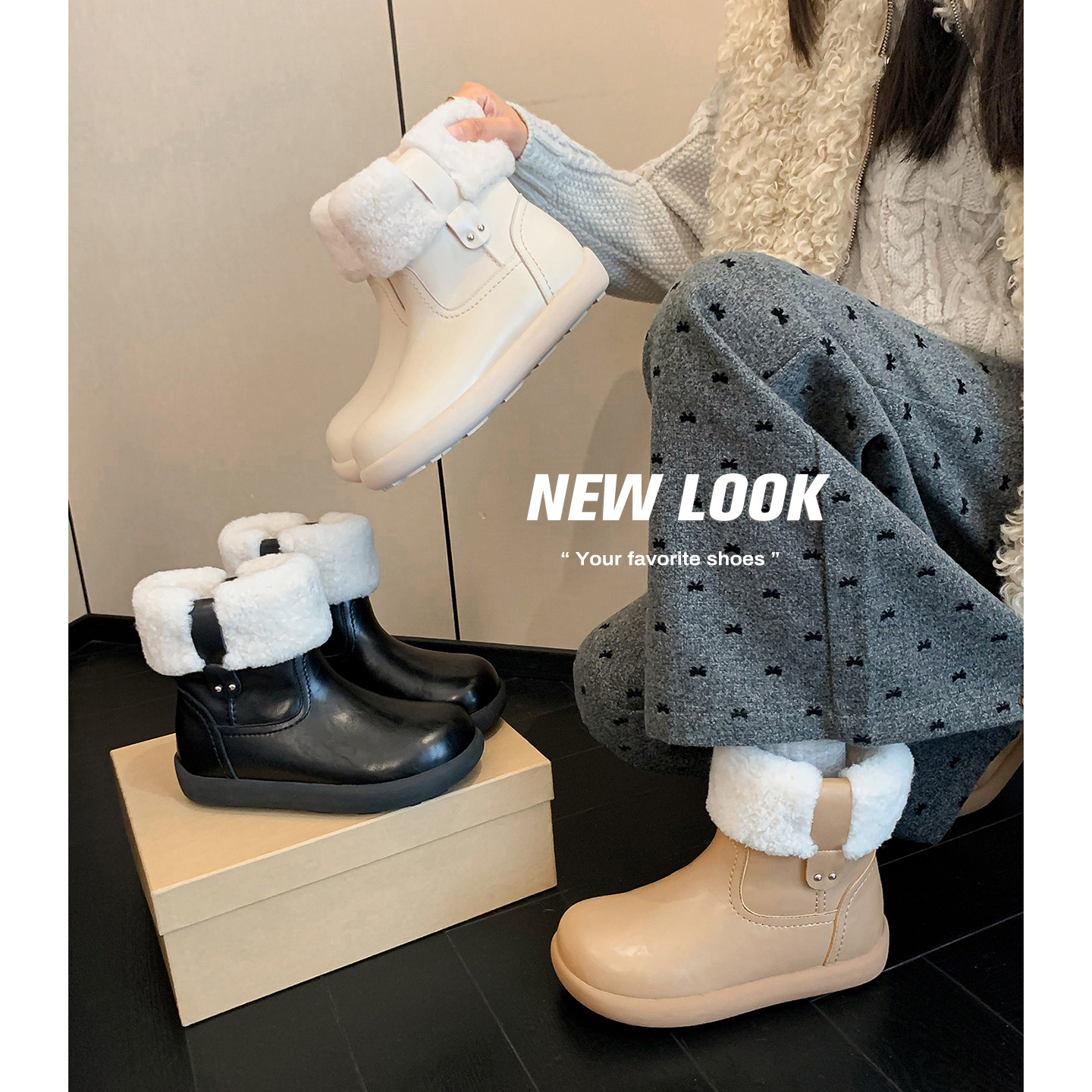 真皮羊毛加绒雪地靴女冬季防风防水保暖厚底棉靴子女款短靴毛绒靴,女鞋,时尚雪地靴,淘宝优惠券,粉丝福利购,淘宝优惠卷