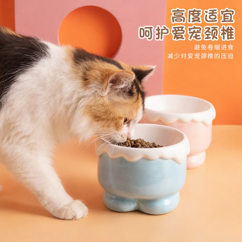 小短腿猫碗陶瓷宠物碗高