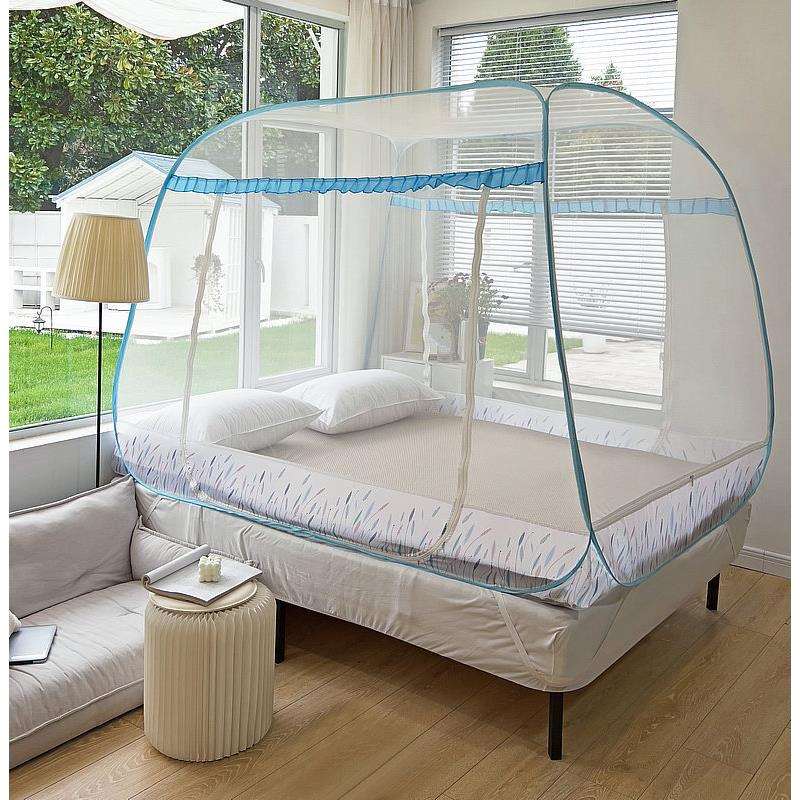 蕾丝加高加密大顶免安装三开门蚊帐防摔儿童加密折叠无需支架