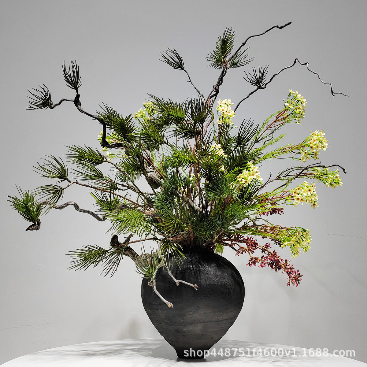 碳化木仿真绿植新中式花盆摆件