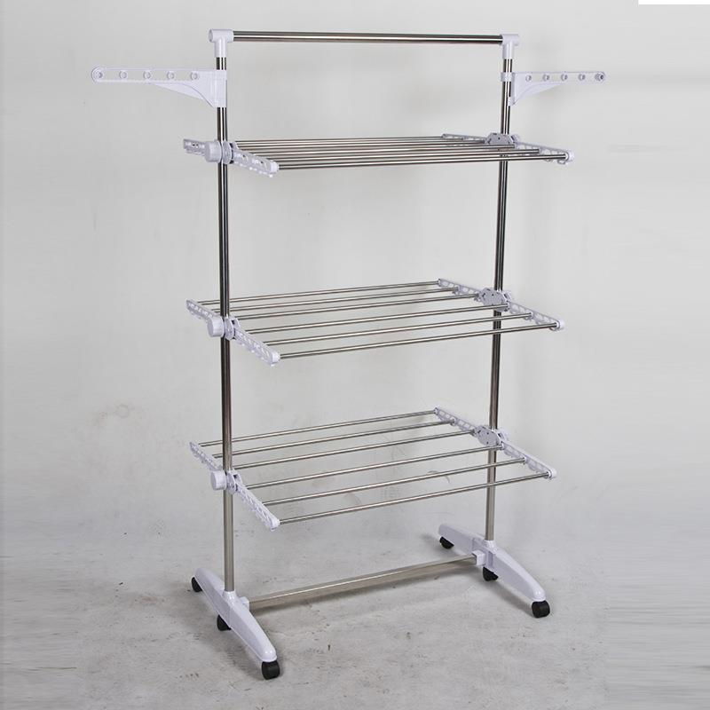 不锈钢多功能可折叠落地式晾衣架实用可伸缩简易衣架可移动