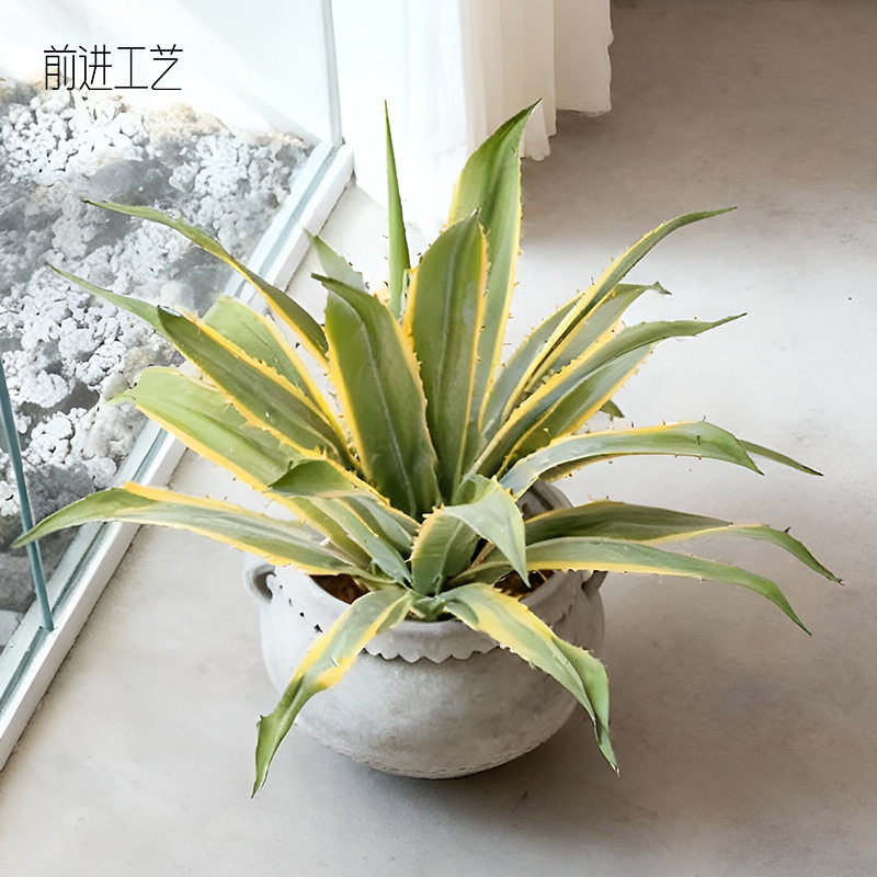 新款手感软胶金边仿真龙舌兰沙漠绿植物商场售楼部室内外造景盆栽
