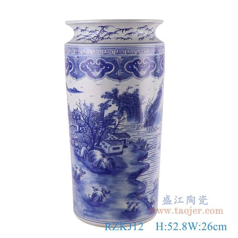 景德镇陶瓷仿古手绘青花山水箭筒伞筒家居客厅书房书画筒花瓶摆件