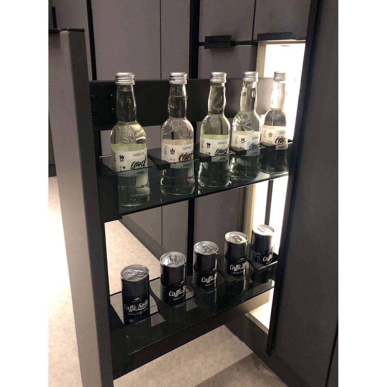 拉篮厨房橱柜200侧装调味篮抽屉式250窄柜调料双层铝合金置物架