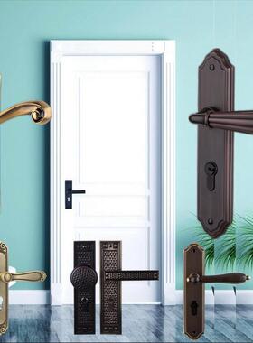 室外大门锁黑色美式户外房门执手锁单开门静音别墅门木门把手锁具