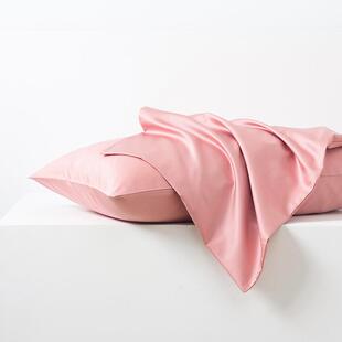 枕套纯棉100全棉一对48x74粉色纯色贡缎家用一对装无边枕头套