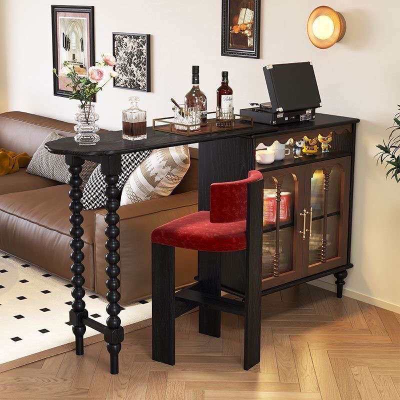 法式伸缩实木吧台家用小户型隔断一体边柜阳台岛台客厅收纳餐边