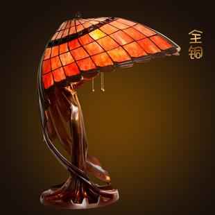 直销22寸创意帝凡尼欧式复古全铜大台灯客厅灯彩玻古董收藏