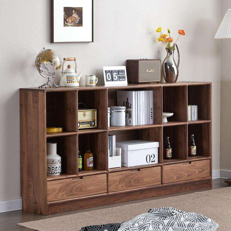 北美黑胡桃木书柜日式落地储物书柜简约客厅矮书架实木电视柜书柜