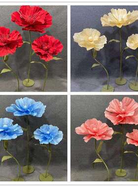 新款婚庆泡沫纸花红色纸艺花真丝网大花婚礼室外装饰橱窗摆件