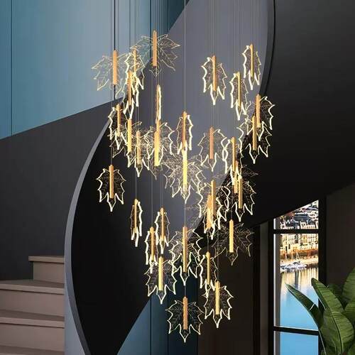 枫叶楼梯吊灯创意led复式楼别墅客厅餐厅灯具loft公寓旋转长吊灯
