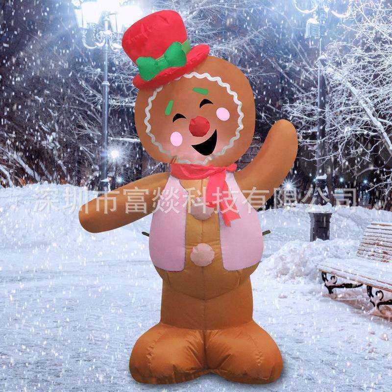6FT圣诞节充气歪头姜饼人气模防水庭院LED发光气氛道具
