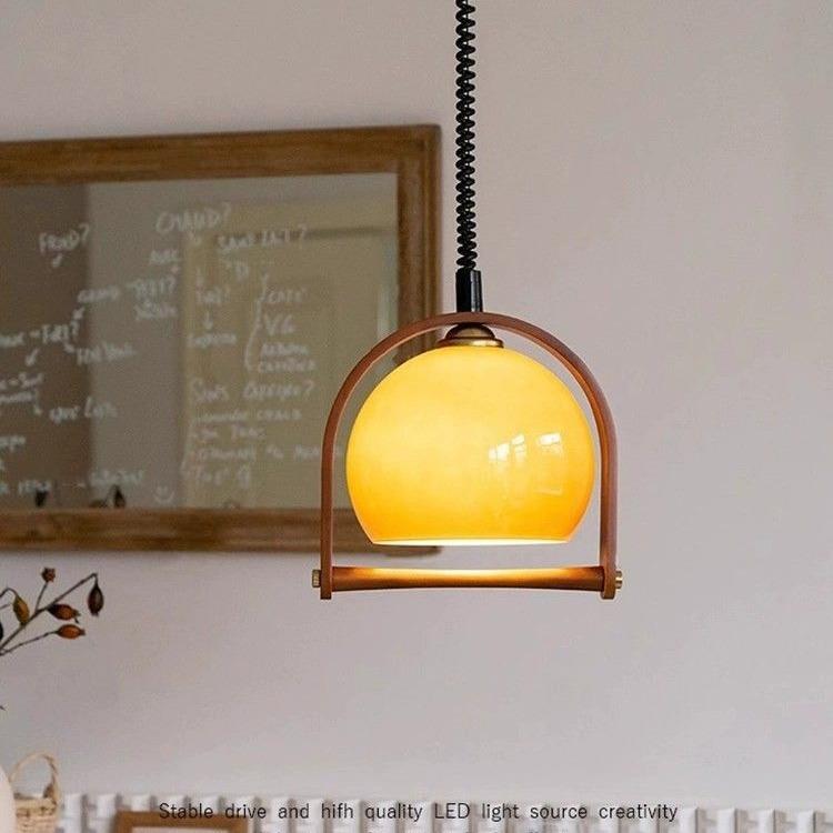 中古玻璃吊灯可伸缩餐厅吧台灯日式实木诧寂风复古岛台餐桌饭厅灯