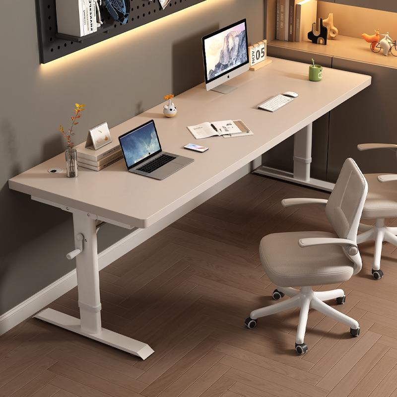 手摇升降书桌学生家用双人学习桌子工作台实木电竞桌台式电脑桌