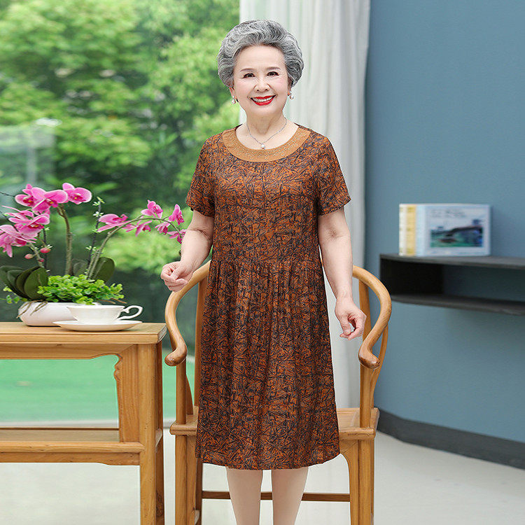 中老年妈妈连衣裙夏季短袖长裙宽松显瘦奶奶装碎花裙子