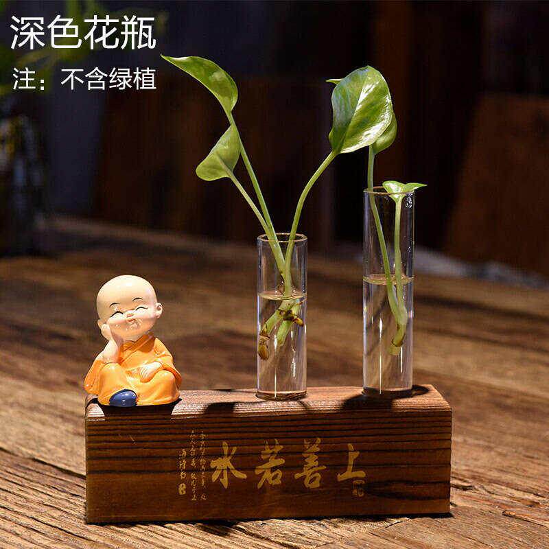 速发木架创意物培玻璃花瓶透明面水插花水养绿萝客厅家用桌植装饰