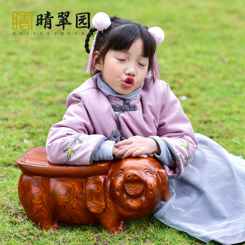 速发木雕品凳子猪件实木动物换鞋凳红木雕刻工艺摆客厅摆件家居装