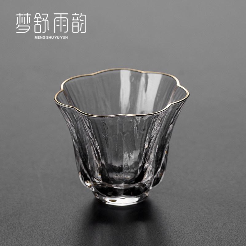 速发水晶玻璃小茶杯主人杯单杯品描杯酒杯耐热功茶夫具杯子茗金茶