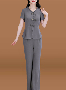 速发贵夫人夏装两阔套装新0252款件太时尚洋气减龄遮肉