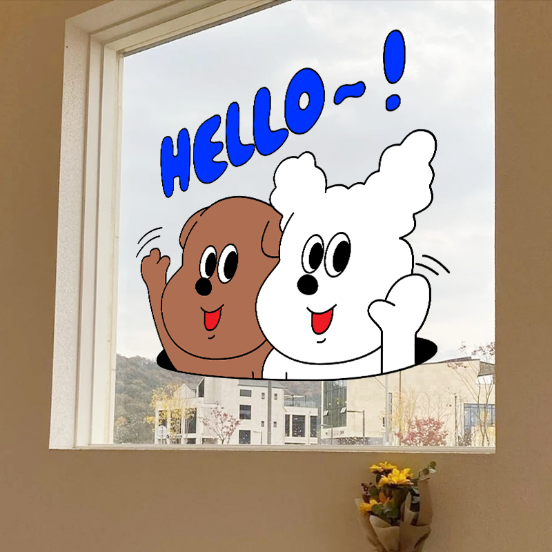 速发可爱heo贴纸店铺蛋糕装包奶茶童面创店意静电玻璃贴