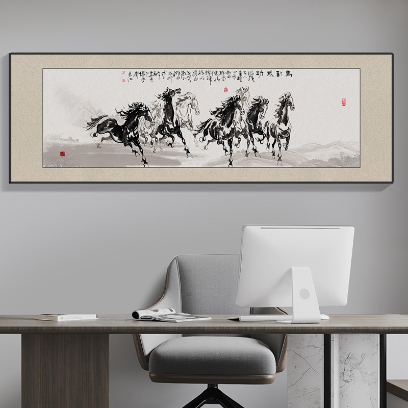 速发马到成功挂画八骏图装饰画客厅骏马图国画老板经理办公室壁画