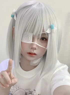 速发假发短发白色波波头Li龄a韩式日常次照减t二拍元全头套式
