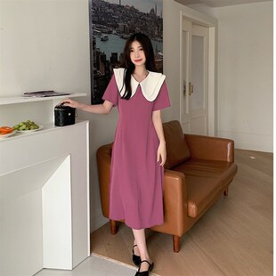 速发装2025年龄款洋气时髦A字裙气新减质拼色连衣裙