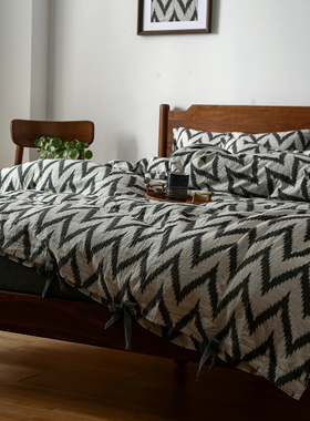 速发黑色暗色系双层纱全棉四件套双人1.5/1.8绑床床笠m绳