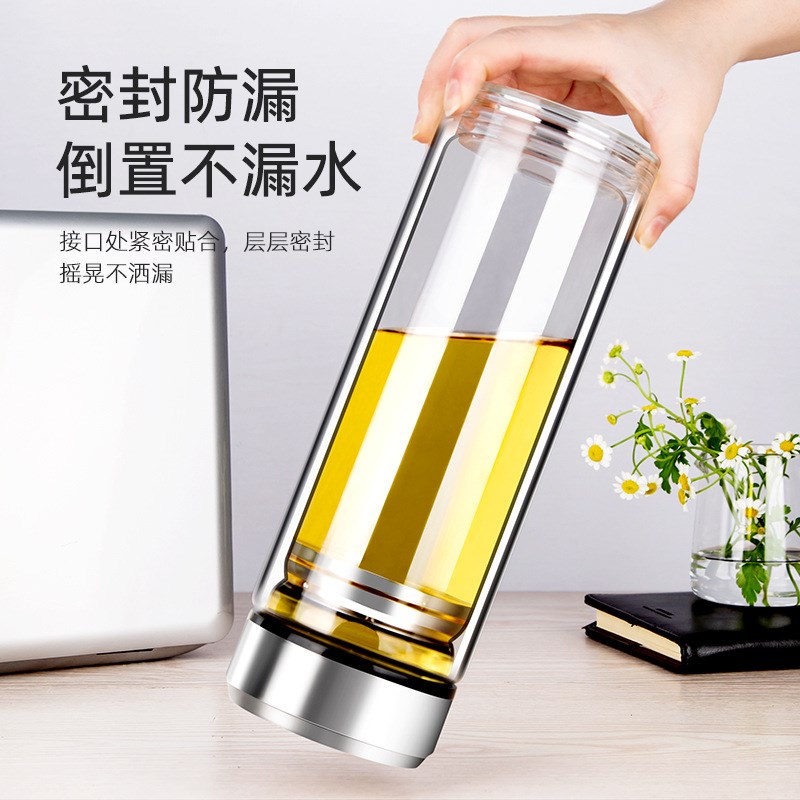 速发5Q1000超大容加双层隔热玻璃杯男泡茶杯大号便携量厚水杯子Z0