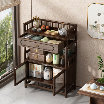 速发新中式茶几边用客厅边柜家型实木茶柜小户几茶叶置物架茶货展