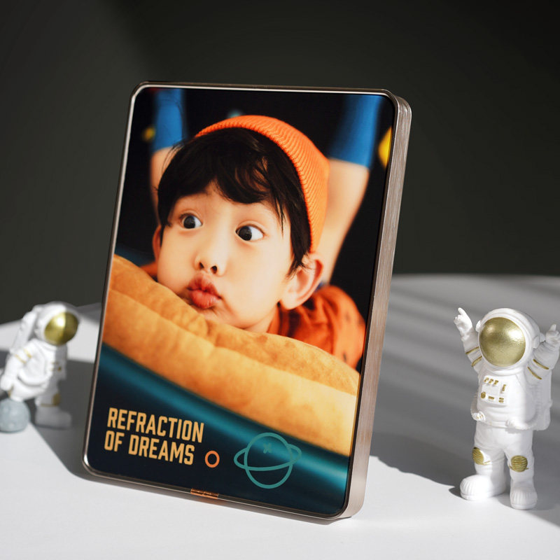 速发圆片金属相框摆台照角洗相片简爱儿童宝宝全家福婚纱结婚可约