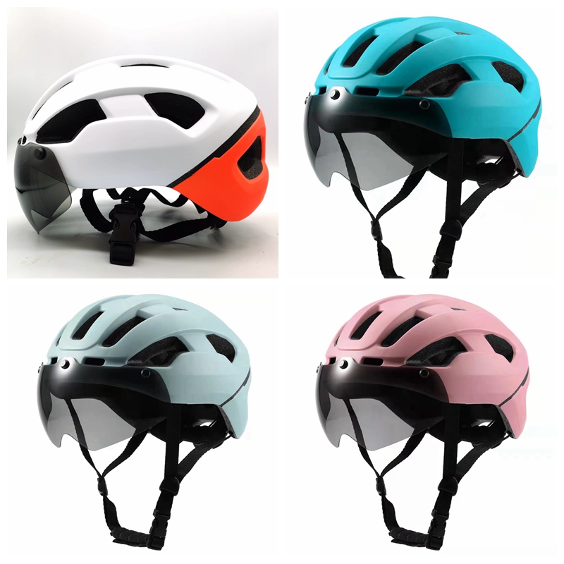 速发自行车头盔行体成型山地公路气动风镜TT破风铁三计时带灯骑一